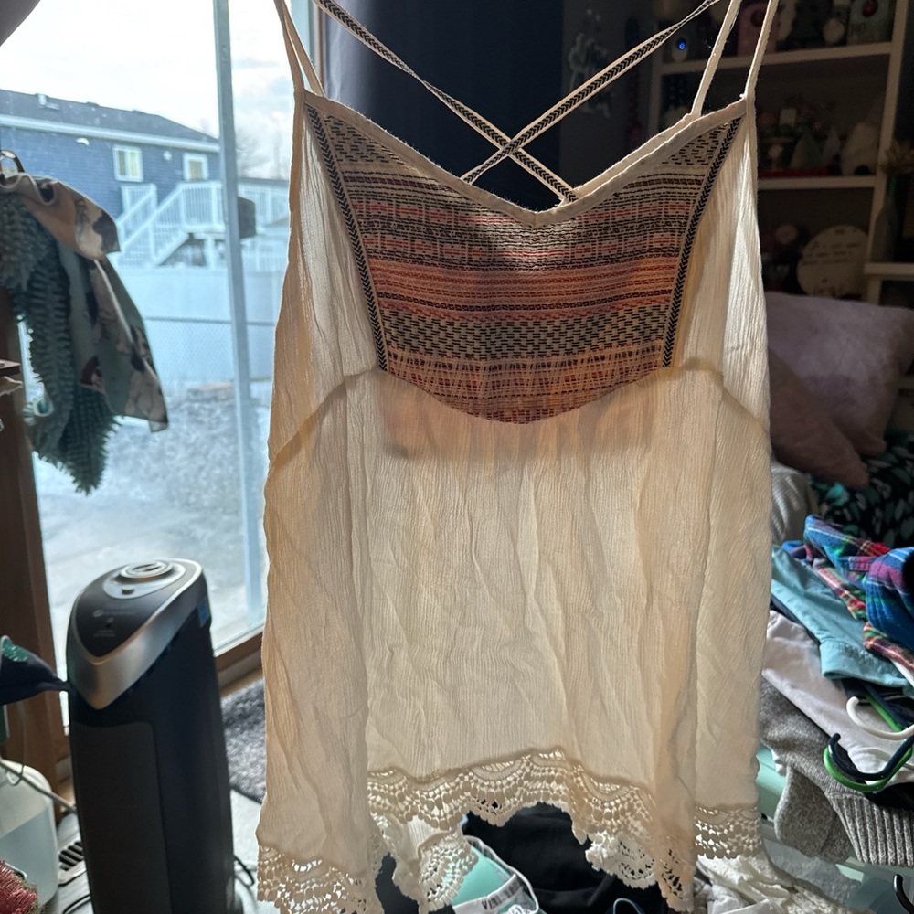 Maurices Cream and Pink Lace Trim Camisole